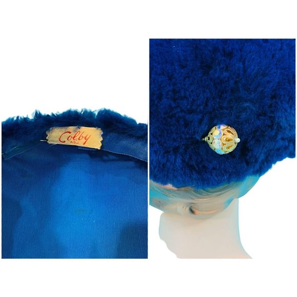 Vintage 1960s Faux Fur Hat Mod Colby Blue Round Cap